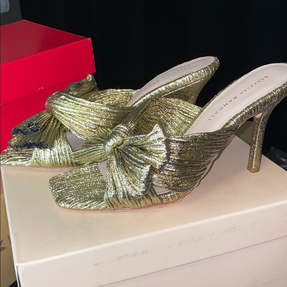 Loeffler Randall Claudia Gold Bow Mules-New-Size 9 - Picture 3 of 8